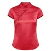 Ins transfronteiriça Europeia e Americana 2026 nova moda elegante feminina atacado novo estilo chinês manga curta multicolor gola alta carcela diagonal camisa