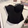Top Tubo Hueso de Pescado Estilo Tailandés Dulce y Picante Único con Adorno de Pedrería para Mujer, Hálter Sexy de Un Hombro para Chica Caliente