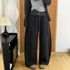 Calça Banana Color Block de Lã Feminina Inverno Novo Com Pelúcia Casual Wide Leg Esportiva Solta Moda Versátil Calça Cimitarra