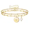 Pulsera Simple de Iniciales para Mujer Europea y Americana, Pulsera de Doble Capa Redonda de Perla con 26 Letras, Joyería de Moda y Versátil