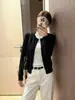 Cárdigan de Punto Negro de Cuello Redondo Estilo Coreano Old Money para Mujer Ropa de Principios de Otoño Suéter Chaqueta Ceñida Prendas de Abrigo