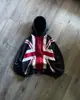 Sudadera con capucha de cremallera para mujer, estilo europeo y americano, bloques de color, bandera Union Jack, cuello de pelo, corte holgado, moda callejera