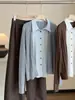 Suéter de Punto Color Block Falso Dos Piezas de Manga Larga Estilo Old Money para Mujer, Nueva Colección de Otoño, Cuello Patchwork, Cárdigan Elegante y Versátil
