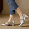 Sapatos Mary Jane Quadrados Retrô para Mulheres, Novo Estilo de Verão 2026, Boca Rasa, Tira Única, Sola Lisa, Salto Grosso, Bico Fino Sapatos Femininos