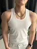 Produto popular de comércio exterior: Camiseta regata canelada de seda gelada masculina para o verão, alta elasticidade, corte justo, sem mangas, para esportes e academia masculina