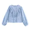 ZA Europa Transfronteiriça Comércio Exterior Roupas Femininas AliExpress Venda Quente Gola Redonda Bordado Vazado Temperamento Suave Camisa