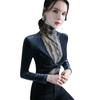 Camisa interior de terciopelo de dos piezas falsas para otoño e invierno, nueva blusa con diseño de malla estampada, camisa pequeña de moda para mujer