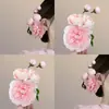 Nuevo Estilo Chino Pinza para el Cabello de Flor Rosa Suave Pinza para Moño Retro Pinza de Flor Accesorio para el Cabello de Ambiente Foto