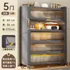 Popular Estante de Almacenamiento para Cocina del Hogar, Gabinete de Acero de Múltiples Capas Engrosado con Ruedas, Gabinete de Almacenamiento para Microondas