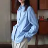 Camisa de mujer de manga larga para primavera y otoño, top azul de alta calidad, estilo novio holgado, para ir al trabajo, OL, camisa superpuesta