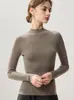 Suéter de lana de cuello medio para mujer, nuevo suéter corto de moda, capa base sin costuras ajustada