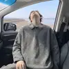 Imagem original: Moda Primavera/Outono, camiseta oversized de malha grossa com gola polo e manga longa, masculina, casual e versátil, em estoque