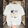 Venta al por mayor del fabricante top de verano moderno con estampado de dibujos animados y letras en inglés, manga tres cuartos, holgado, cuello redondo, camiseta versátil