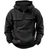 Sudadera con capucha de trabajo retro de color bloqueado, multi-bolsillos, media cremallera, para hombre, europea y americana, transfronteriza, sudadera para deportes de invierno, pre-venta