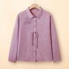 Camisa de Ramio Bordada de Primavera y Otoño para Mujer de Mediana Edad con Solapa y Hebilla Hecha a Mano, Camisa Holgada de Manga Larga, Top Elegante