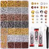 Caja de 24 compartimentos moderna y popular de diamantes de resina jelly de color AB con base plana, empaquetada para arte de uñas DIY, accesorios pequeños, venta al por mayor