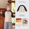 [Nuevos 2 artículos 15% de descuento] camiseta de manga larga jellybaby para niño ropa de bebé cálida camisa de capa base para niños de color block