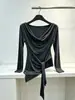 Design único, estilo nicho, camisa de manga comprida com gola de gravata para mulheres, moda outono e inverno, camisa básica versátil, top distinto, moderno e modelador
