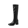 Botas súper elásticas para mujer, botas de corte ajustado, nuevos estilos de otoño/invierno, punta cuadrada, con bloques de color, de tacón alto grueso, que se ajustan a la pierna, hasta la rodilla