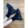 Botines Cortos Elásticos de Tacón Grueso y Suela Gruesa Estilo Coreano para Mujer Retro Estación Europea Combinables Altura Pequeña Aumentan Altura Botines Ajustados Ins