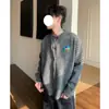 Suéter Cardigan de Punto Bordado de Dibujos Animados Retro Americano para Hombre en Otoño e Invierno Estilo Perezoso Holgado Chaqueta Versátil Casual