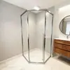 Ducha con Forma de Diamante con Separación de Zona Seca y Húmeda, Inodoro Doméstico con Puerta de Cristal de Apertura Plana, Mampara de Cristal para Baño Hundido
