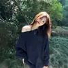 Comércio Exterior 2026 Primavera/Outono Feminino Casual Americano Ombro a Ombro Assimétrico Solto Manga Longa Moletom