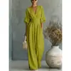 Em estoque 2026 Europeu e Americano transfronteiriço primavera/verão Amazon elegante acinturado novo decote V estiloso macacão feminino