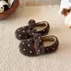 Zapatos Peludos de Lunares con Lazo para Niñas 2026 Invierno Nuevos Suela Suave Estilo Princesa Zapatos de Algodón para Niños Zapatos de Frijol para Bebé Niña