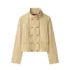 Comercio exterior transfronterizo al por mayor ropa de mujer 2026 otoño nuevo moda estilo europeo y americano color liso con decoración de bolsillo gabardina de cuello alto