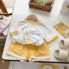 Traje de Verano para Niños y Niñas Estilo Bebé Occidental Personalidad Infantil Moderno Coreano Bloque de Color Camiseta de Dibujos Animados Shorts Deportes Celebridad de Internet