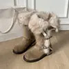 Botas de nieve largas estilo ruso con forro de polar para mujer, nueva colección de invierno 2025, suela gruesa, cálidas, con parte superior de gamuza con ribete de pelo y forro de algodón