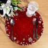 Mantel individual de lino estilo étnico con borde redondo ondulado y diseño impreso, Mantel de mesa, Servilleta, Paño para tazas, Decoración navideña, Personalizable