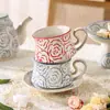 Taza y Platillo de Café Estilo Retro Cerámica para el Hogar Taza de Latte de Aspecto Elegante Estilo Ins Taza y Plato de Té de la Tarde Pintados a Mano Vajilla