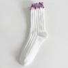 Calcetines Dopamina Color Contraste Puntada Doble Encaje Calcetines de Tubo Medio para Mujer Otoño e Invierno Calcetines de Algodón Calcetines Japoneses Apilados con Orejas de Madera