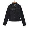 Ws9286-25 Otoño Nuevo Estilo Estilo Retro Americano Casual Cintura Pellizcada Ajustada Solapa Chaqueta de Manga Larga Chaqueta de Mezclilla