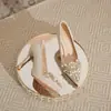 Vestido de Novia Estilo Francés Zapatos de Boda de Tacón Fino para Mujer Pies que No se Cansan Plataforma Impermeable Tacón Alto de Base Pequeña Gruesa Zapatos de Salón con Perla y Pedrería