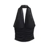 Camisola Sexy de Malla con Cuello Halter y Espalda Descubierta, Estilo Vintage Caliente para Mujer, Otoño 2026, con Escote en V Profundo y Diseño Ajustado Fruncido