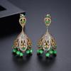 Pendientes Jinse Verdes Estilo Pequeño Fragante Set de Cobre Pendientes de Cristal de Zircón Estilo Étnico de Corte Vintage Pendientes de Campana con Borla