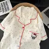 Pijama de Gato de Dibujos Animados Japonés de Talla Grande con Almohadillas en el Pecho para Mujer, Estilo Primavera y Verano, Se Puede Usar Afuera, Conjunto Suelto de Tres Piezas para Estar en Casa