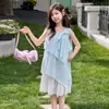 Vestido de Renda Irregular para Meninas 2026 Verão Novo Vestido Colete Sem Mangas Infantil para Crianças Médias e Maiores Doce Saia