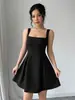 Moda Verano 2026 Nueva Moda Vestido Cruzado Amazon Europeo y Americano Estilo Elegante Color Sólido Tirantes Cuadrado Corto para Mujer