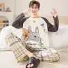Pijama para Hombre Manga Larga Algodón Puro Primavera y Otoño Delgado Estudiante Joven Dibujos Animados Ropa de Casa Holgado Tallas Grandes Traje