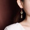 Pendientes largos de plata de ley S925 bañados en oro con diseño de ciervo, jade hetiano, cloisonné, moneda vintage, hierba de cuatro hojas y flor de ciruelo.