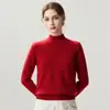 Otoño e Invierno Nueva Camiseta Base de Punto de Cachemira Moda Suave Cómoda Color Sólido Simple Cuello Semi Alto Manga Larga para Mujer