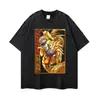 Camiseta unisex verano versátil estampada manga corta desgastada retro vintage hombro caído marca de moda