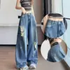 Jeans Retro Rasgados de Pierna Curva para Mujer 2026 Primavera y Otoño Cintura Alta Adelgazantes Sueltos Adelgazantes Pantalones Largos de Largo hasta el Suelo Pantalones de Pierna Ancha