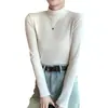 Blusa térmica feminina de outono e inverno, novo estilo, manga longa, com gola alta pequena, elegante e quente, com acabamento escovado, gola semi-alta, camada interna que afina