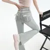 Jeans Acampanados Rosa con Lazo 2026 para Mujer, Moda Otoñal, Diseño de Nicho, Estilo Chino, de Cintura Alta, Elásticos, Pantalones Largos para Bajitas