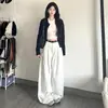 Jeans Branco Lavado de Cintura Alta Wide Leg Estilo Americano High Street Feminino Outono Inverno Solto Versátil Slim Look Calça Longa